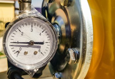 Close-up of a pressure gauge for measuring installed in water or gas supply systems.